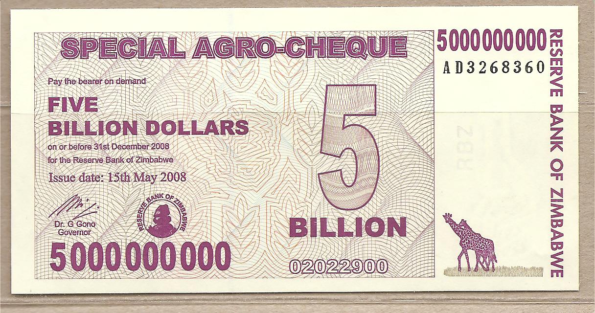 35099 - Zimbabwe - banconota non circolata da 5. 000.000.000 Dollari - 2008