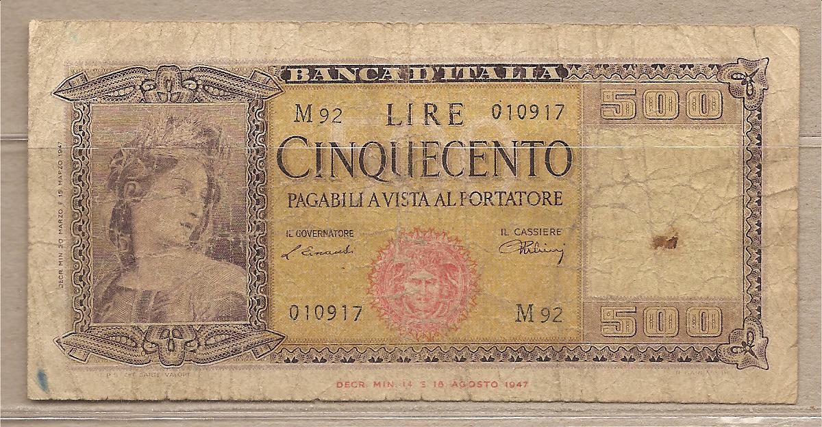 35227 - Italia - banconota circolata da 500 Lire - 1947