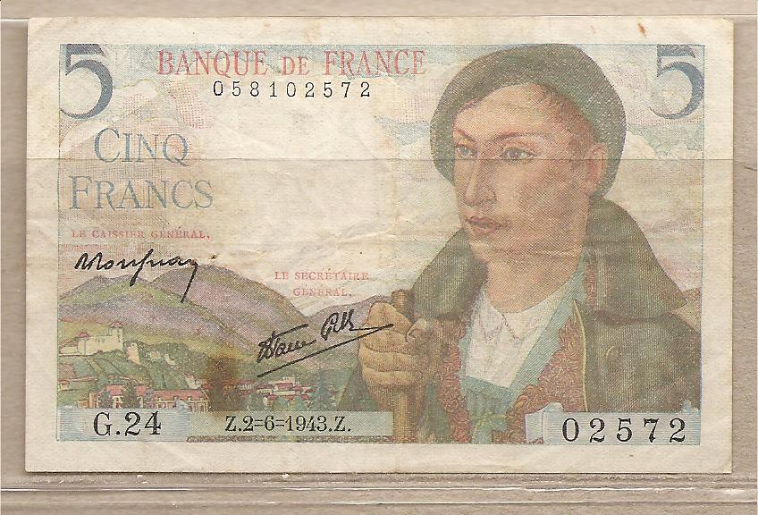 35295 - Francia - banconota circolata da 5 Franchi - 1943