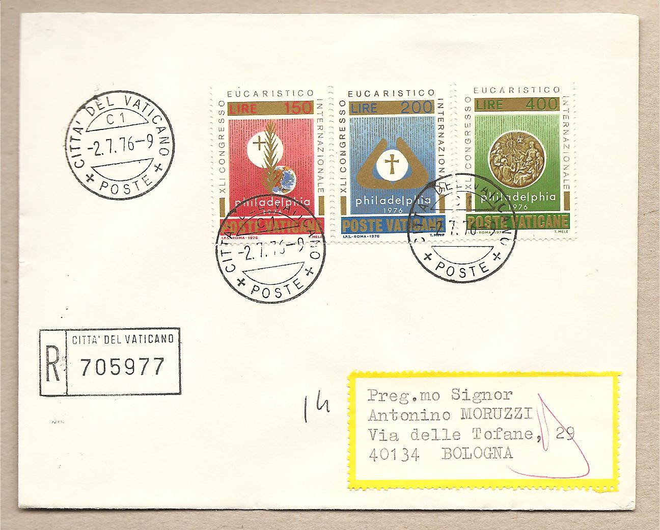 35375 - Vaticano - busta viaggiata raccomandata FDC con serie completa: 41 Congresso Eucaristico Internazionale - 1976