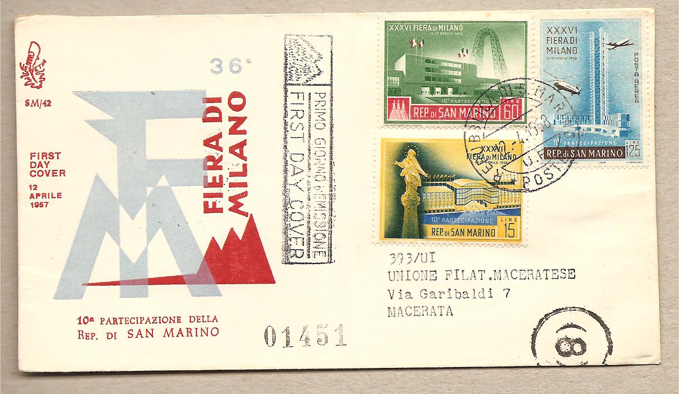 35509 - San Marino - busta FDC Venetia con serie completa: Fiera di Milano - 1958