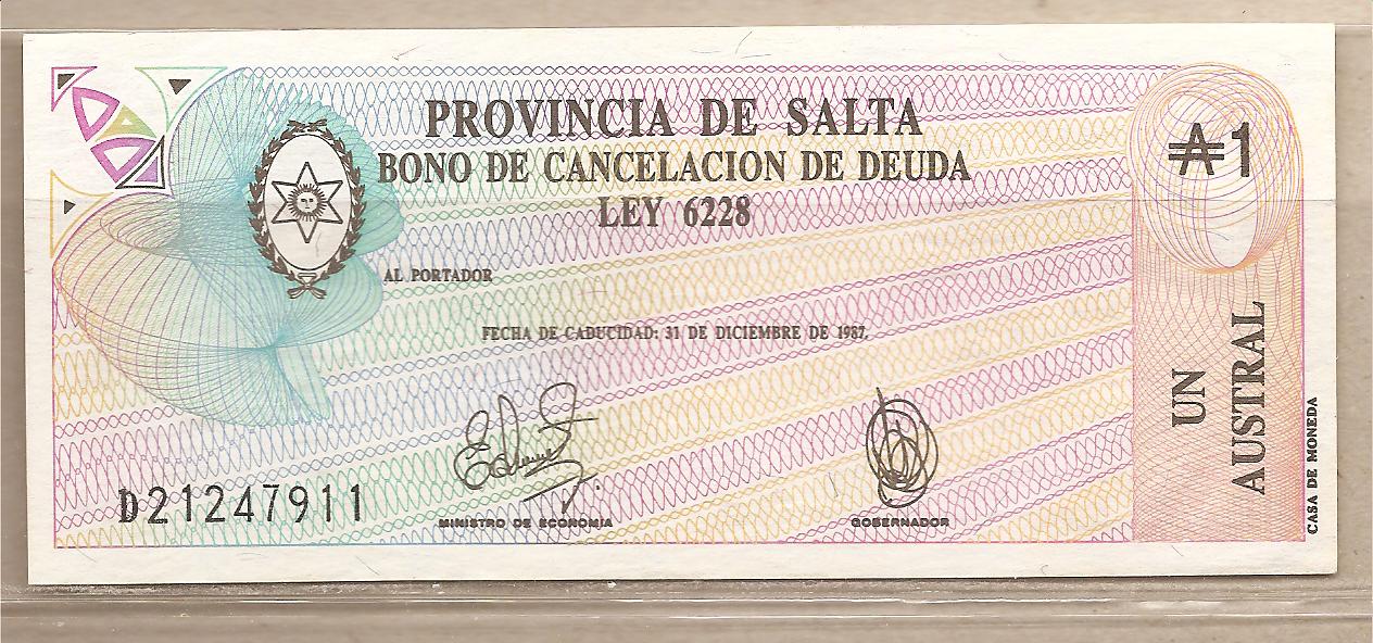 35845 - Argentina - banconota buono da 1 Australes non circolata - 1987 - Provincia di Salta