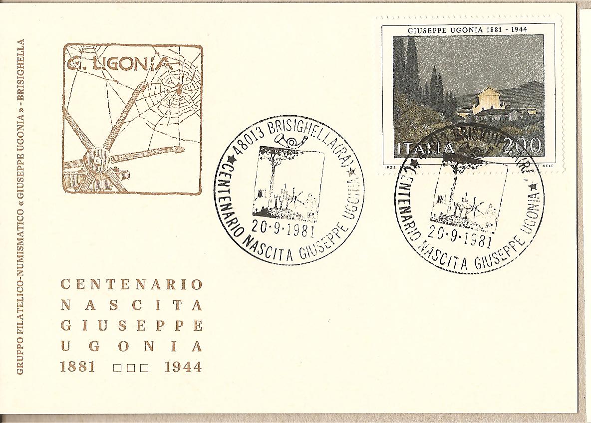 36126 - Italia - cartolina con annullo speciale: Centenario nascita di G. Ugonia - Brisighella (RA) - 1981