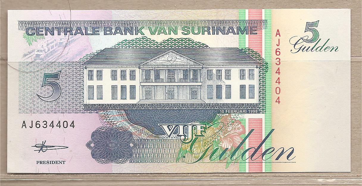36942 - Suriname - banconota non circolata da 5 Fiorini - 1998