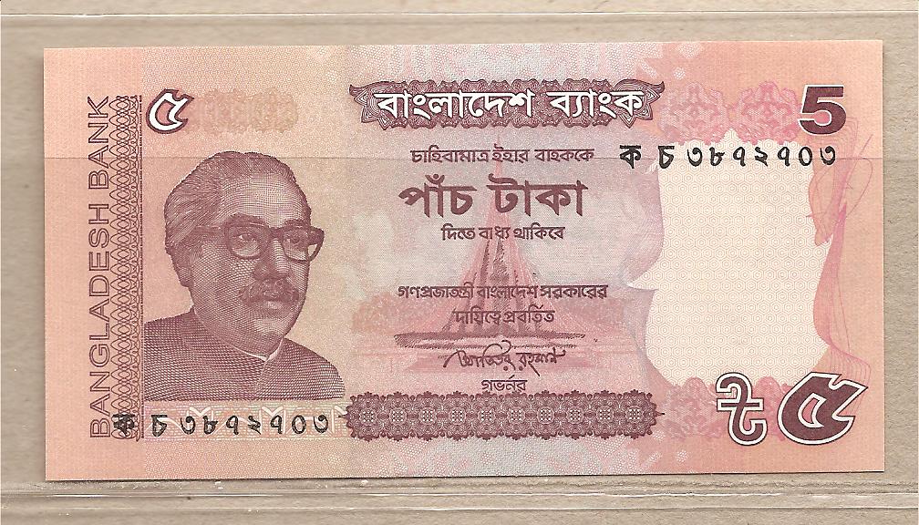 37010 - Bangladesh - banconota non circolata da 5 Taka - 2011
