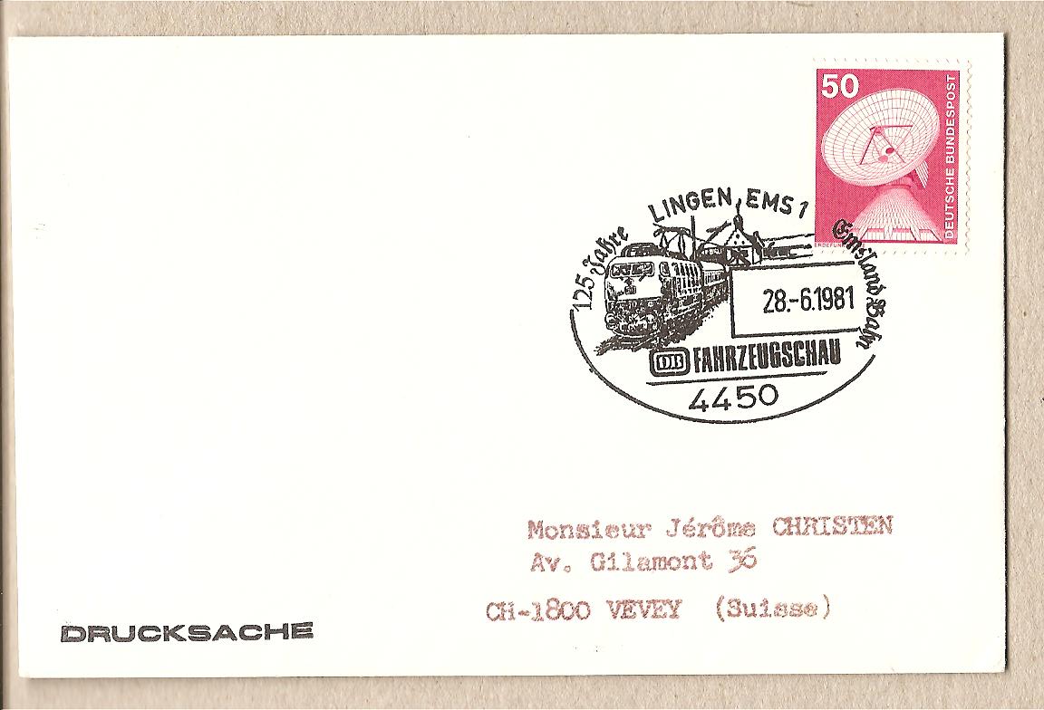 37121 - Germania Occidentale - busta con annullo speciale: 125 anniversario delle ferrovie Emstand Bahn - 1981