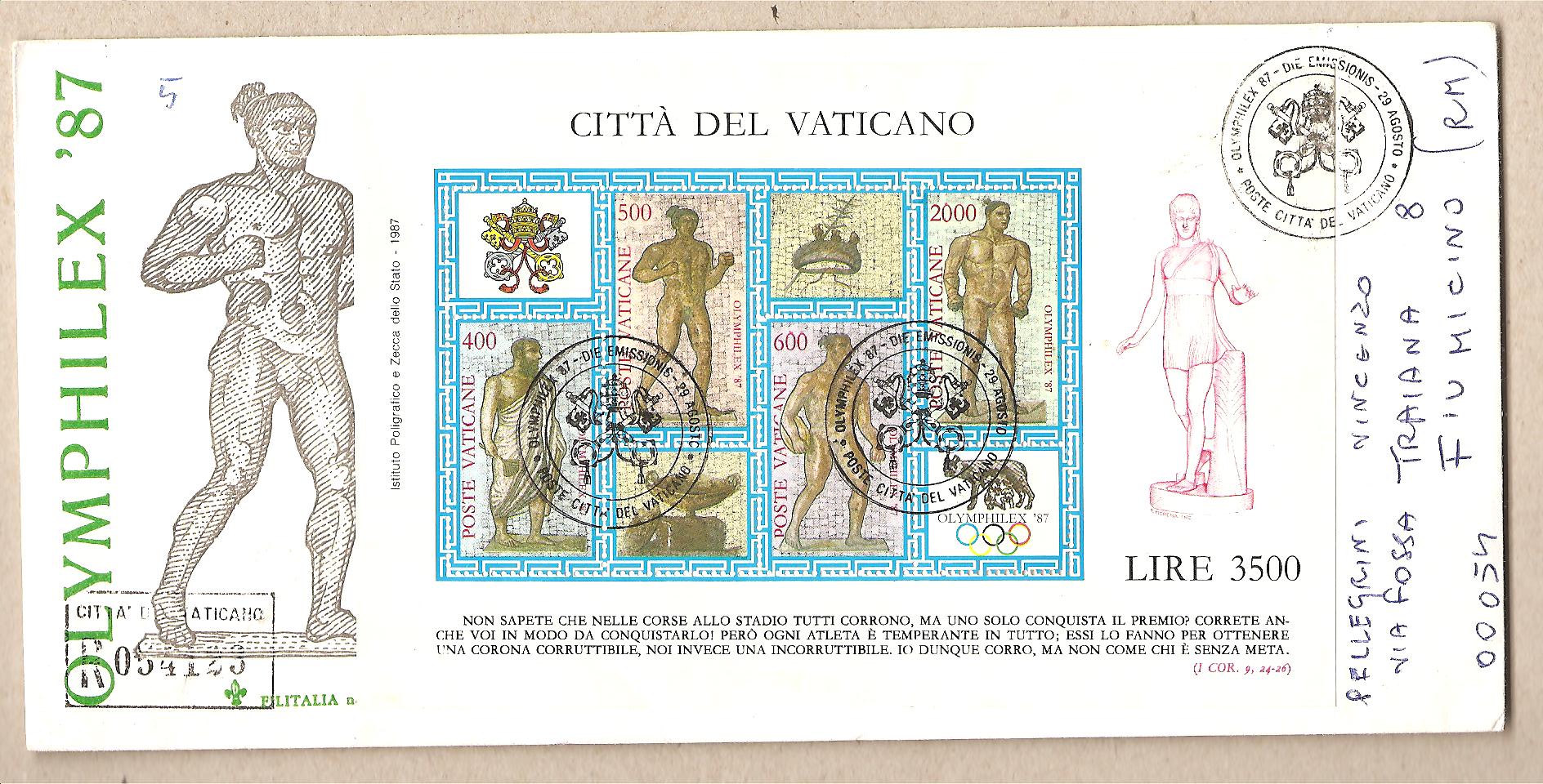 37318 - Vaticano - busta FDC con serie foglietto: Olimphilex  87 - 1987