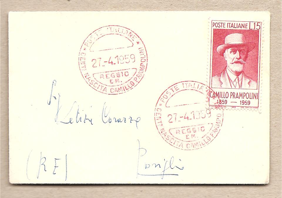 37366 - Italia - busta FDC con serie completa: Centenario della nascita di Camillo Prampolini - 1959 - annullo rosso