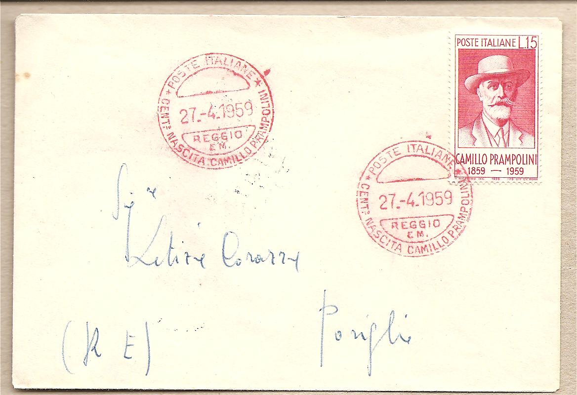 37367 - Italia - busta FDC con serie completa: Centenario della nascita di Camillo Prampolini - 1959 - annullo rosso