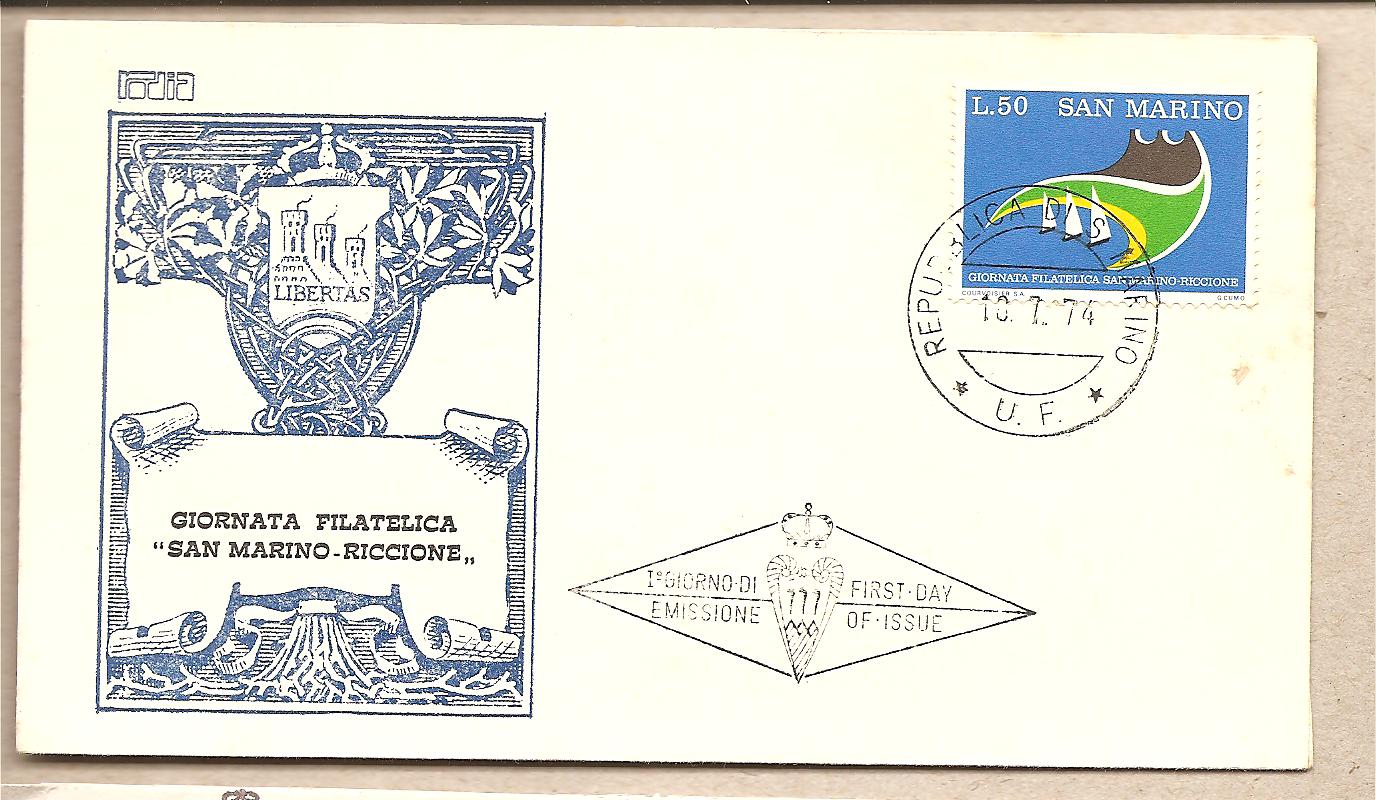 37489 - San Marino - busta FDC con serie completa: Giornata filatelica San Marino-Riccione - 1974