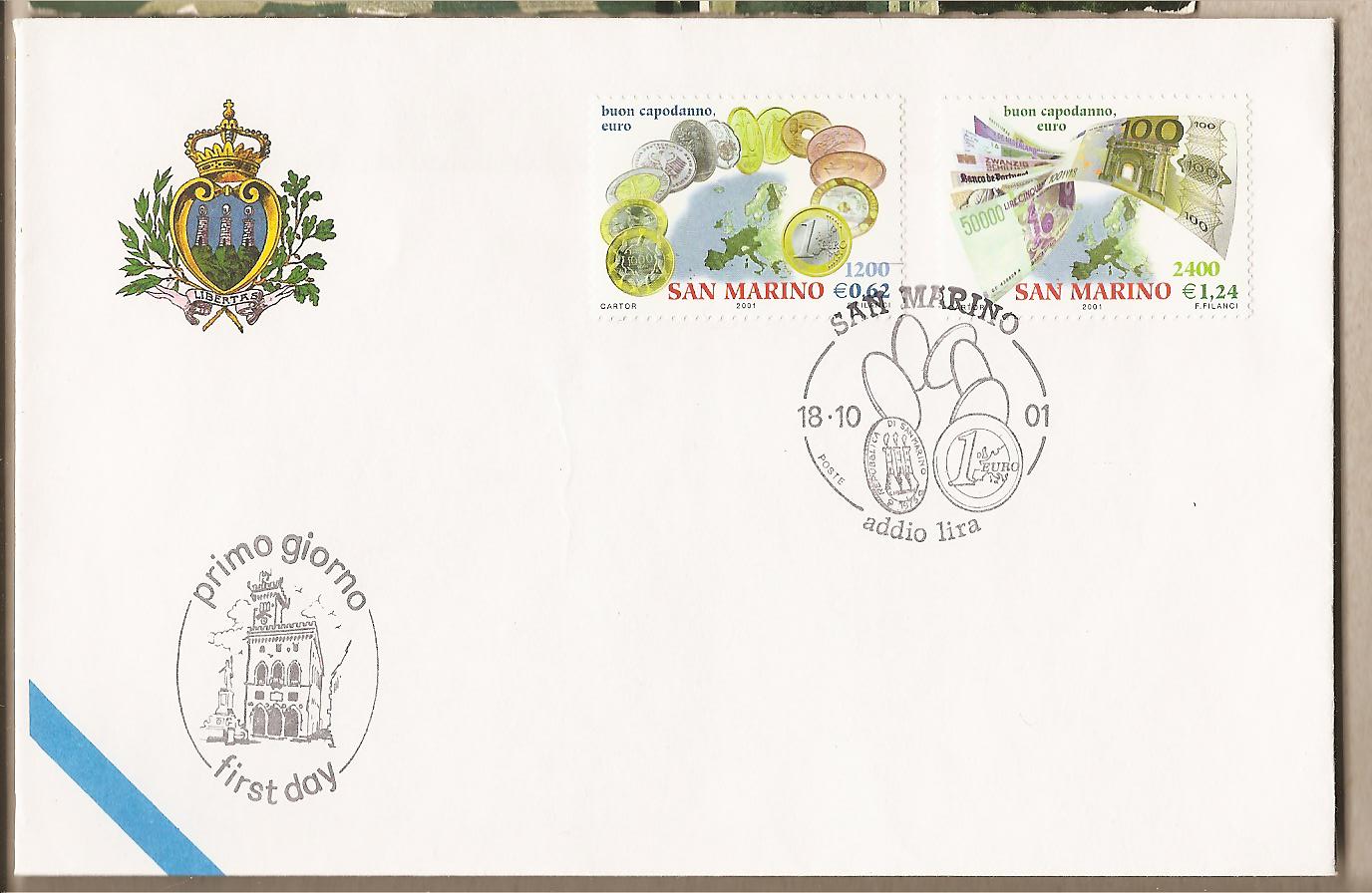 37506 - San Marino - busta FDC con serie completa: Benvenuto Euro - 2001