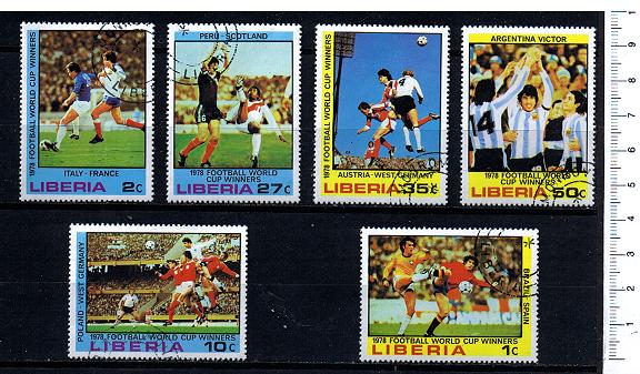 37699 - LIBERIA 1978-3784 1978 * Vincitori dei Mondiali di calcio - 6 valori serie completa timbrata