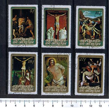 37718 - BURUNDI, Anno 1973-2807, Yvert 577/579+A268/270 *  Dipinti sulla Pasqua e passione di Cristo - 6 valori serie completa timbrata