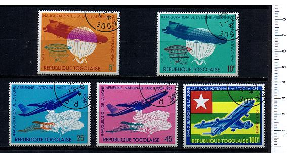 37735 - TOGO, Anno 1964-3553, Yvert 435/438+A46 - Linea Aerea Nazionale: Aerei e dirigibili - 5 valori serie completa timbrata