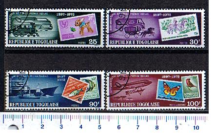 51092 - TOGO, Anno 1973-3019, Yvert 757/758+A188/190 - 75 Anni delle Poste Togolesi, trasporti e animali -  4 valori serie completa timbrata