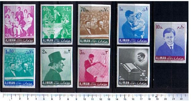 37896 -  AJMAN	1967-113-21 * J.F.Kennedy in memoria - 9 valori non dentellati serie completa nuova senza colla - Minkus # 113-21