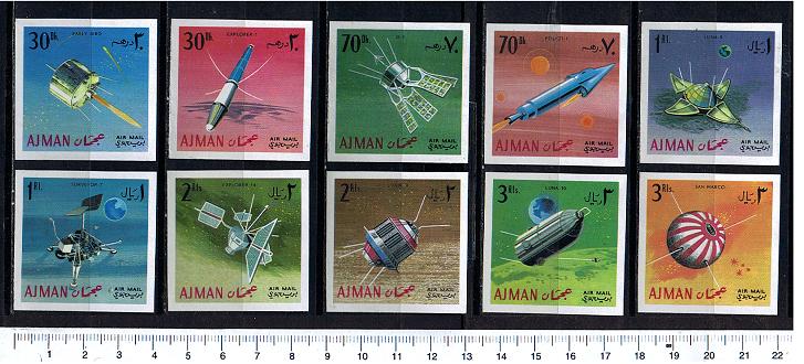 37981 - AJMAN, Anno 1968- 220-29 * Ricerche spaziali - 10 valori non dentellati serie completa nuova