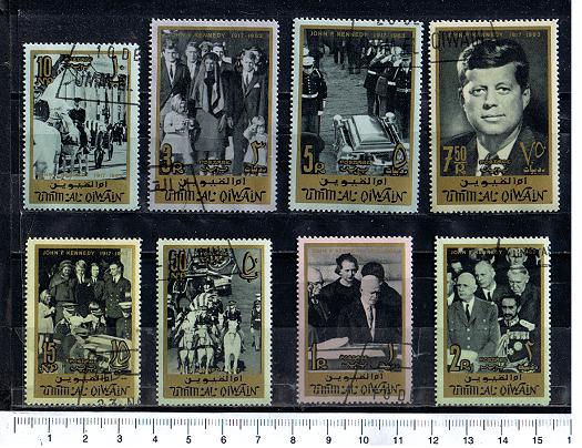 38197 - UMM al QIWAIN (U. E. A.), 1965-2303 * Memoriale per John F.Kennedy - 8 valori serie completa timbrata - # 53-60