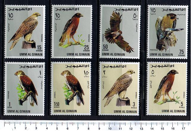 38199 - UMM al QIWAIN (Unione Emirati Arabi), Anno 1968-150/57 * Falconi, soggetti diversi - 8 valori serie completa nuova