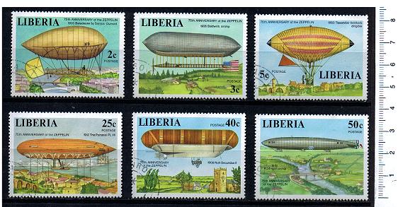 38684 - LIBERIA, Anno 1977-3769, - 75 Anniversario voli di Linea degli Zeppelin - 6 valori serie completa timbrata