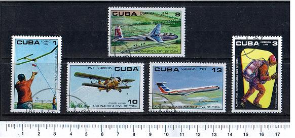 38686 - CUBA, Anno 1974-3479, Yvert 1799/1803 - Aeronautica civile Cubana, aerei diversi - 5 valori serie completa timbrata