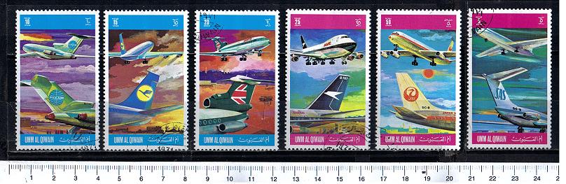 38693 - UMM AL QIWAIN 1968-2559 Linee Aeree, aerei diversi - 6 valori serie completa timbrata - # 701/706