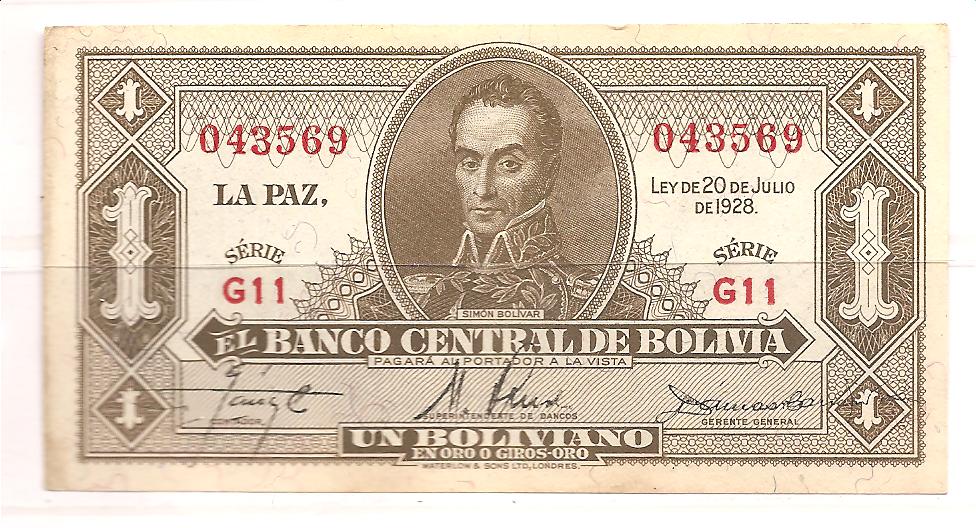 38857 - Bolivia - banconota circolata qFDS da 1 Boliviano - 1928
