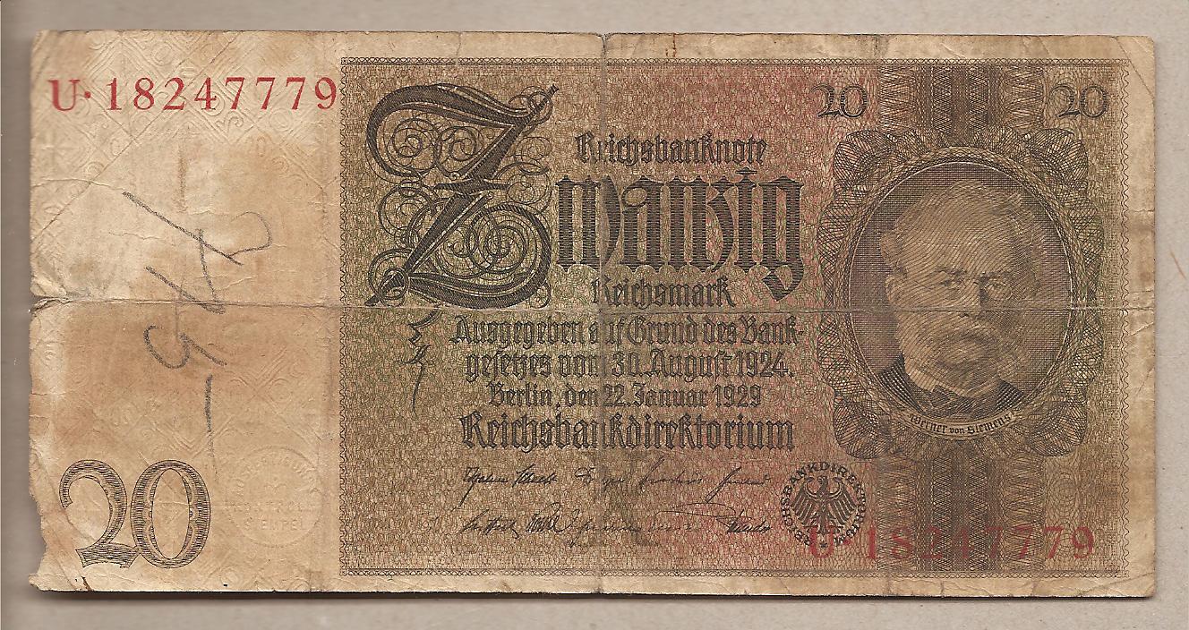 39262 - Germania - banconota circolata da 20 Marchi - 1929