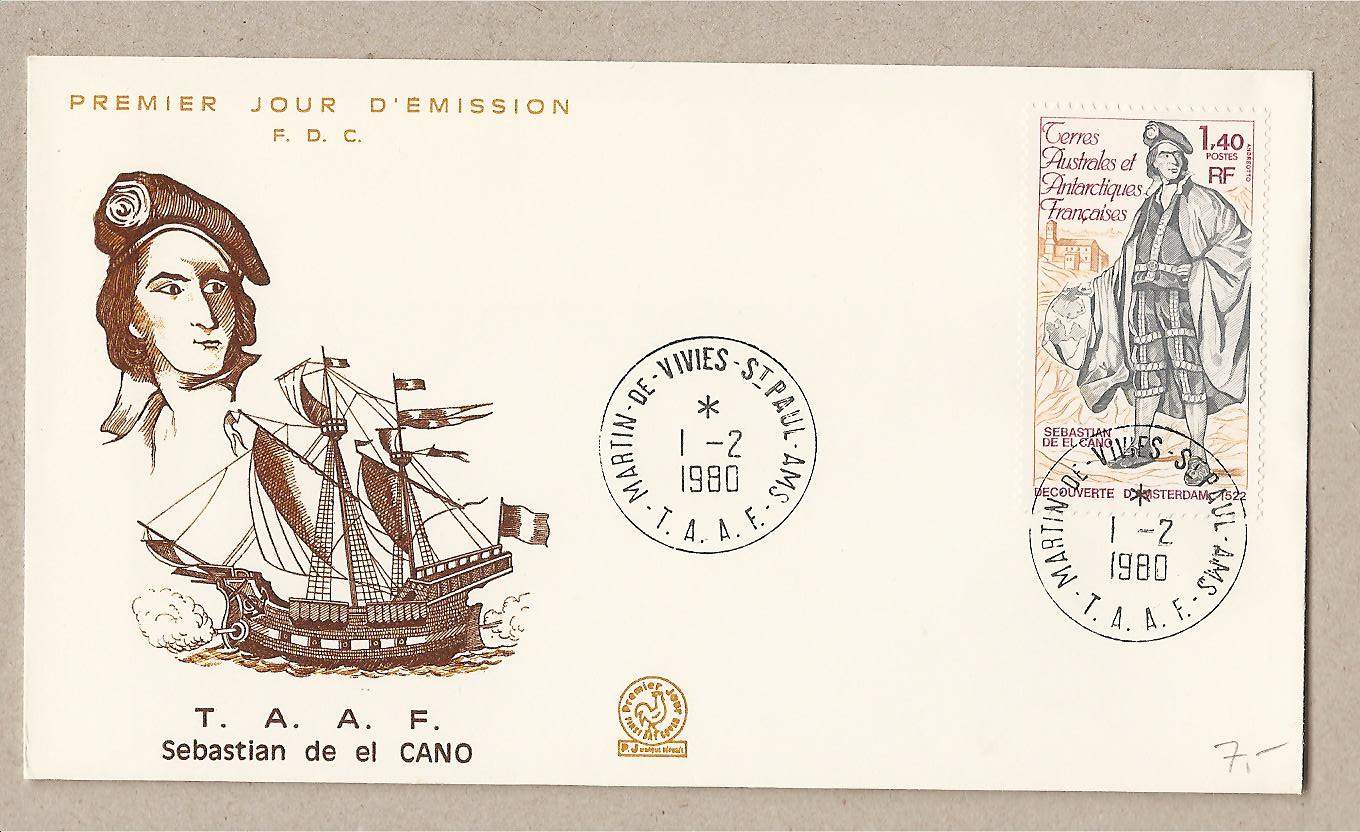 39287 - TAAF - busta fdc: Sebastian de el Cano - 1980