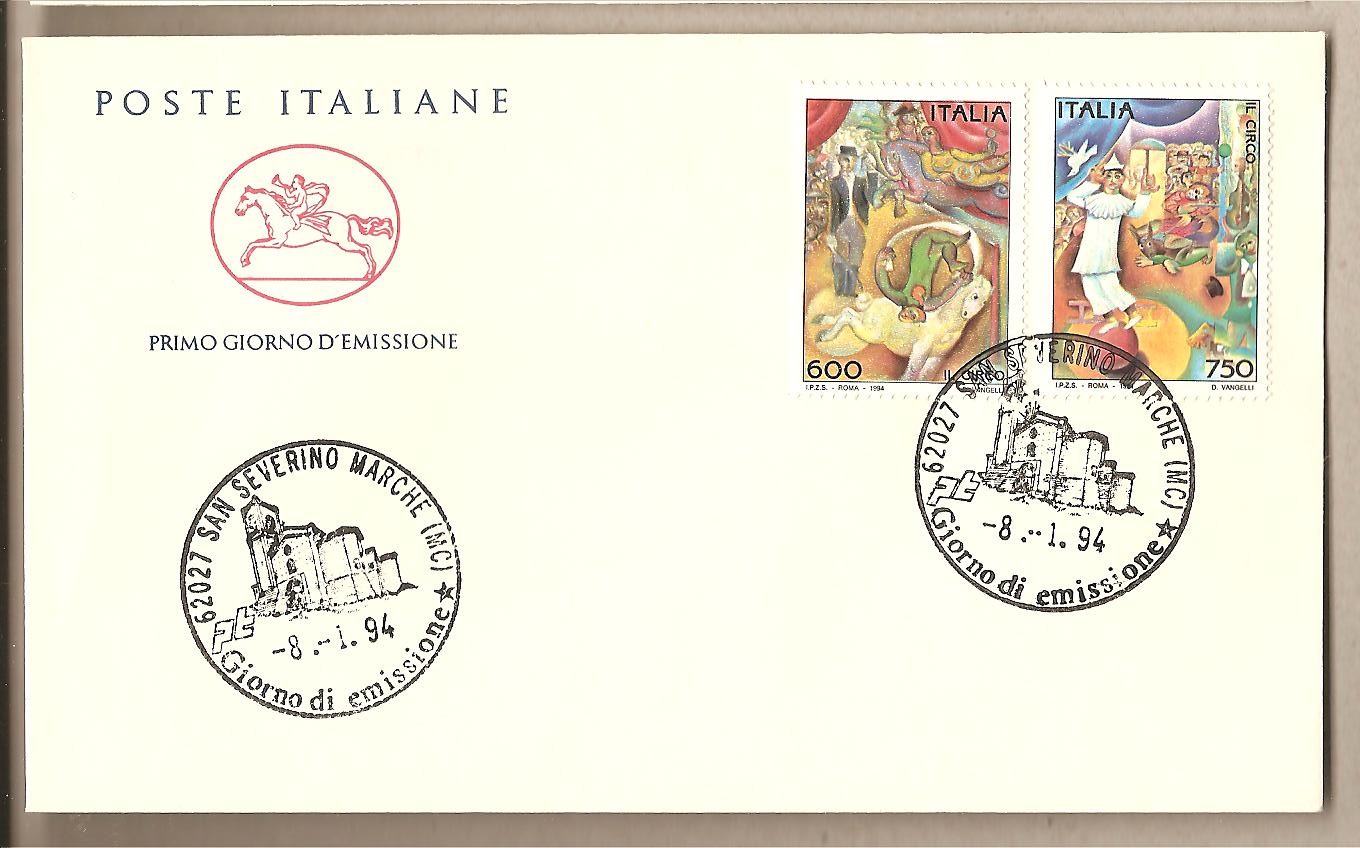 39655 - Italia - busta FDC con serie completa: Il Circo - 1994