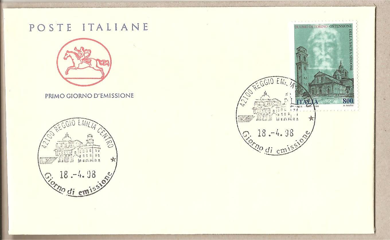 39656 - Italia - busta FDC con serie completa: Ostensione della Sacra Sindone - 1998