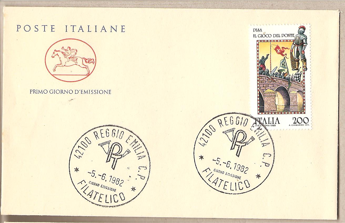 39678 - Italia - busta FDC con serie completa: folclore: Il gioco del ponte di Pisa - 1982