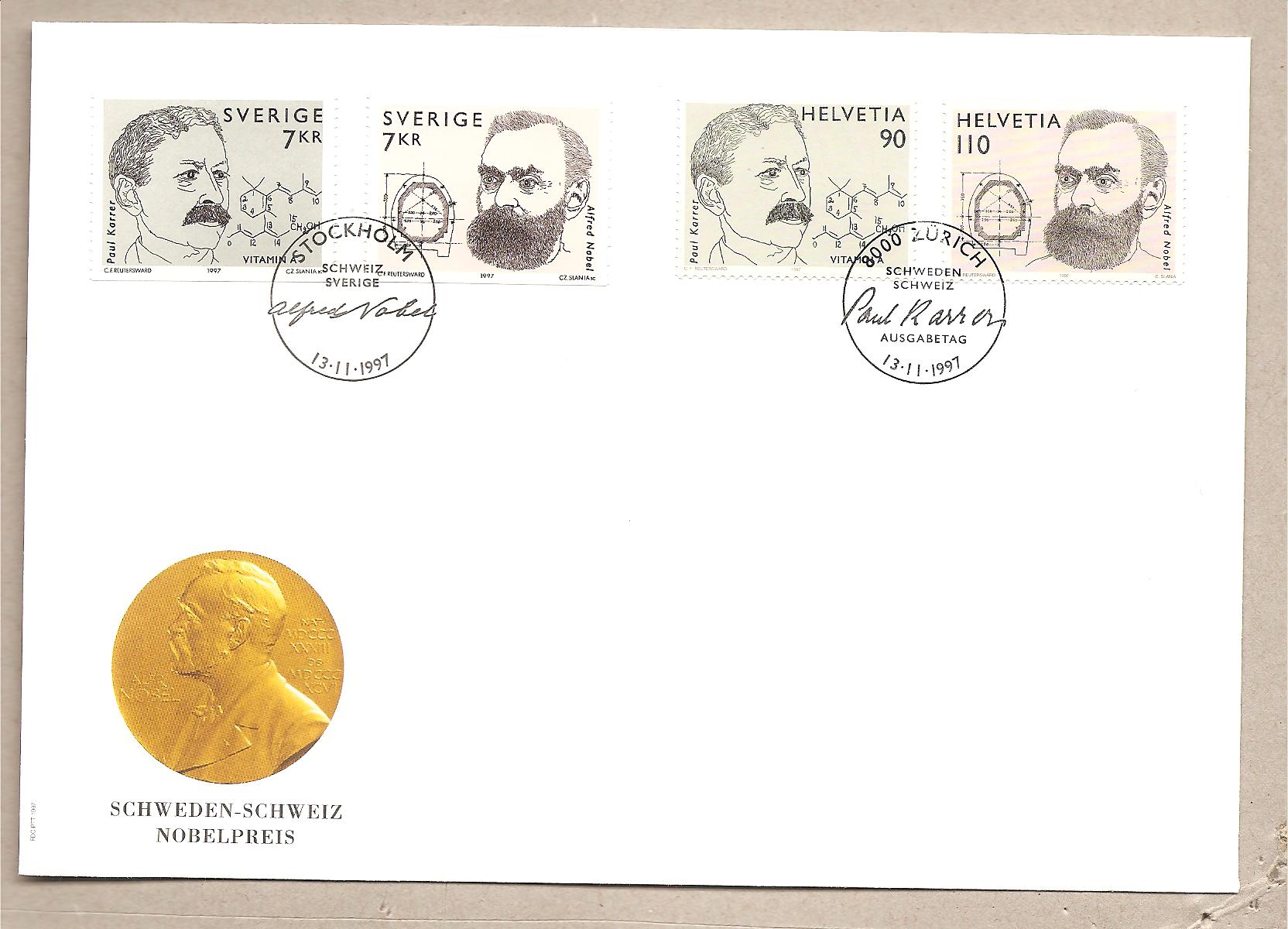 39691 - Svizzera - busta FDC con serie completa congiunta con la Svezia: Premio Nobel - 1997