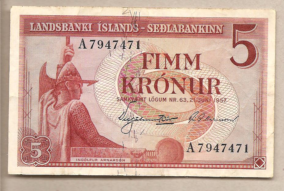 40078 - Islanda: banconota circolata da 5 Corone - 1957