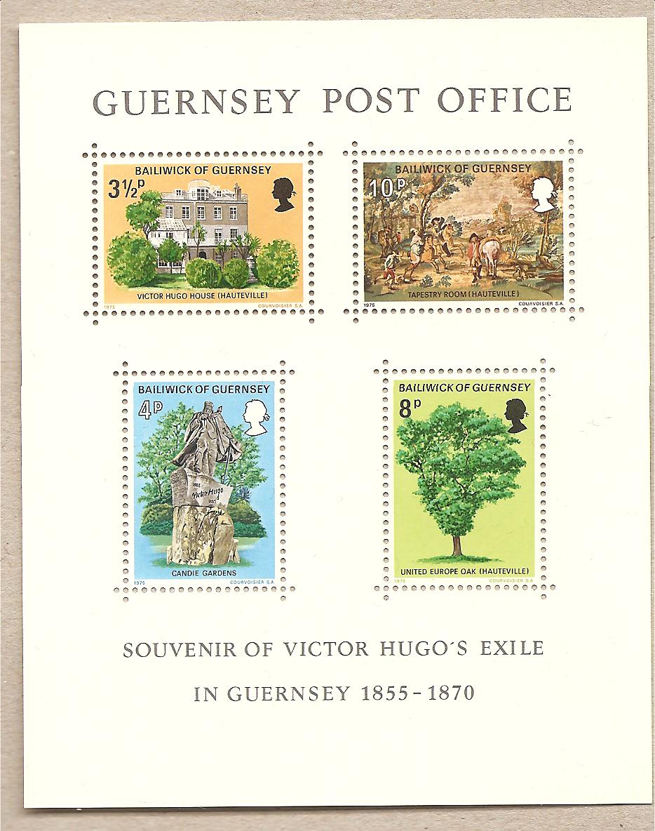 40120 - Guernsey - foglietto nuovo: In ricordo dell esilio di Victor Hugo - 1975