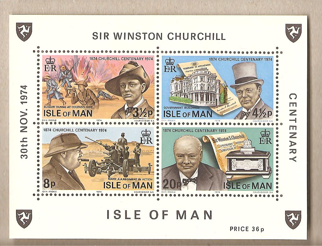 40121 - Man - foglietto nuovo: 100 anniversario della nascita di Sir Winston Churchill - 1974