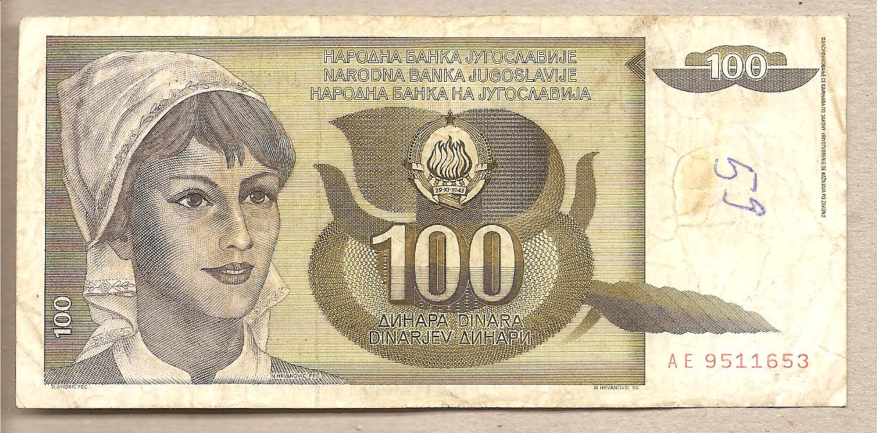 40134 - Jugoslavia - banconota circolata da 100 Dinari - 1991