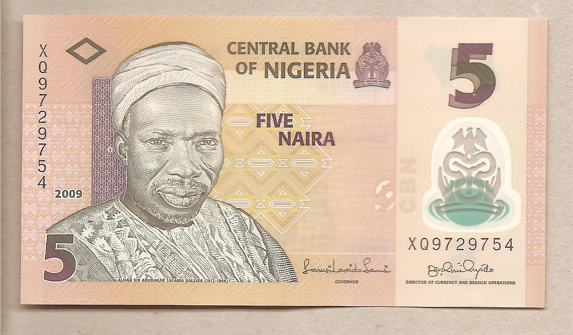 40411 - Nigeria - banconota circolata qFDS da 5 Naira - 2009 Polimero