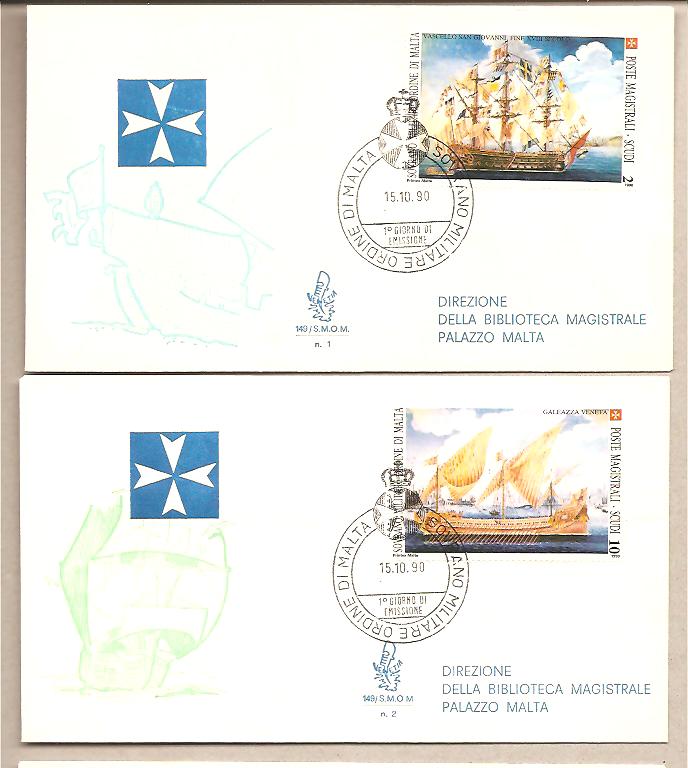 40494 - SMOM - 2 buste FDC con serie completa: Antiche navi dell Ordine - Venetia - 1990