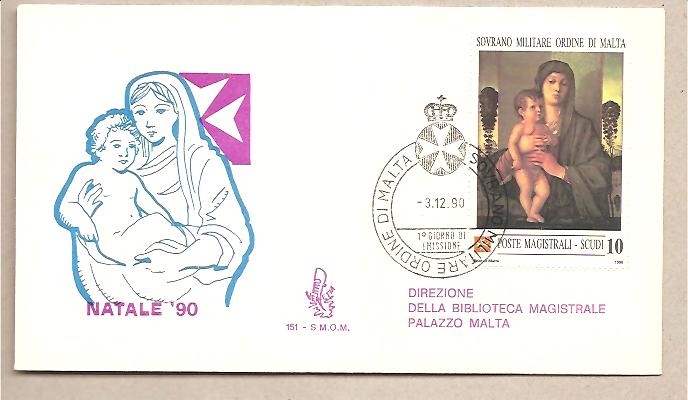 40495 - SMOM - busta FDC con serie completa: Natale - Venetia - 1990