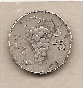 40629 - Italia - moneta circolata da 5£  Uva  - 1950