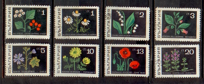 40729 - BULGARIA, Anno1968-1647 , Yvert 1647/1654 - Fiori di piante medicinali - 8 valori serie completa timbrata - acquisto minimo  5,00