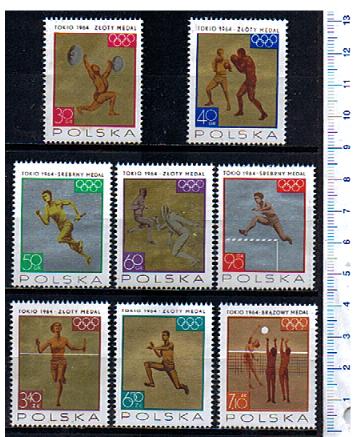 40940 - POLONIA	1965	1472-79	Medaglie vinte alle Olimpiadi di Tokyo	- 8 valori serie completa nuova senza colla - acquisto minimo per  5,00