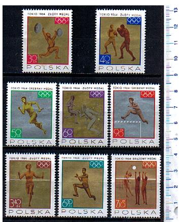 40944 - POLONIA	1965	1472-79	Medaglie vinte alle Olimpiadi di Tokyo	- 8 valori serie completa nuova senza colla - acquisto minimo per  5,00