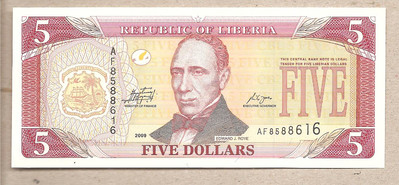 41206 - Liberia - banconota non circolata da 5 Dollari - 2009