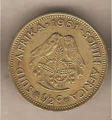 41454 - Sud Africa - moneta circolata da 1/2 Centesimo - 1961