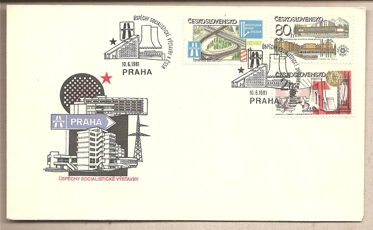 41463 - Cecoslovacchia - busta fdc con annullo speciale e serie completa: Conquiste nelle Grandi costruzioni socialiste - 1981