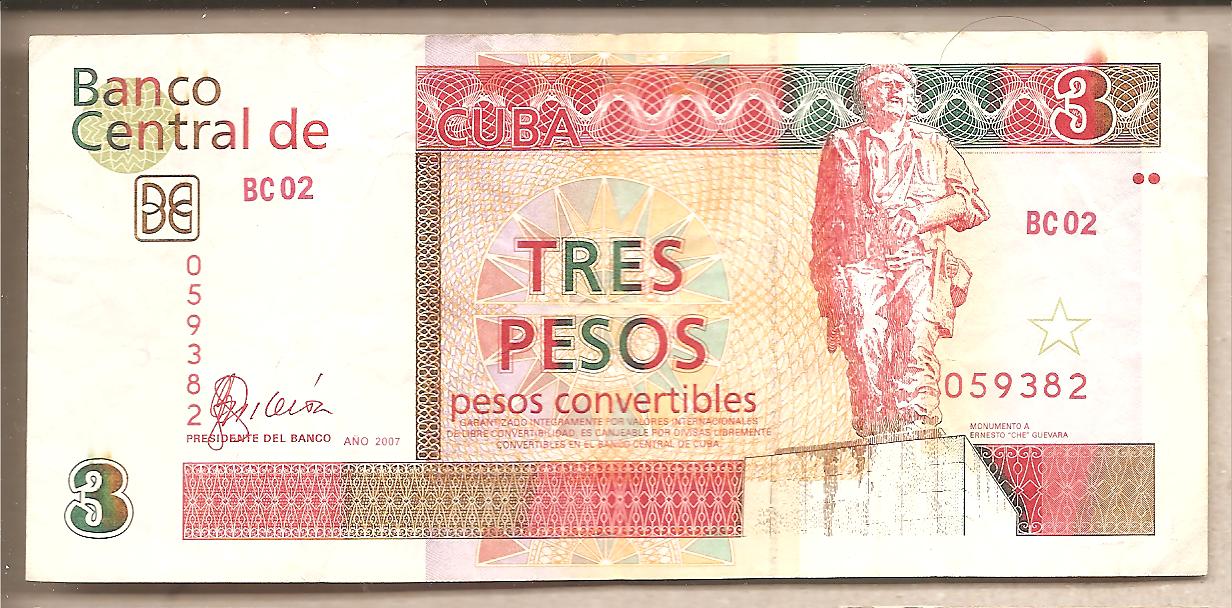 41517 - Cuba  banconota circolata da 3 Pesos Convertibili - 2007