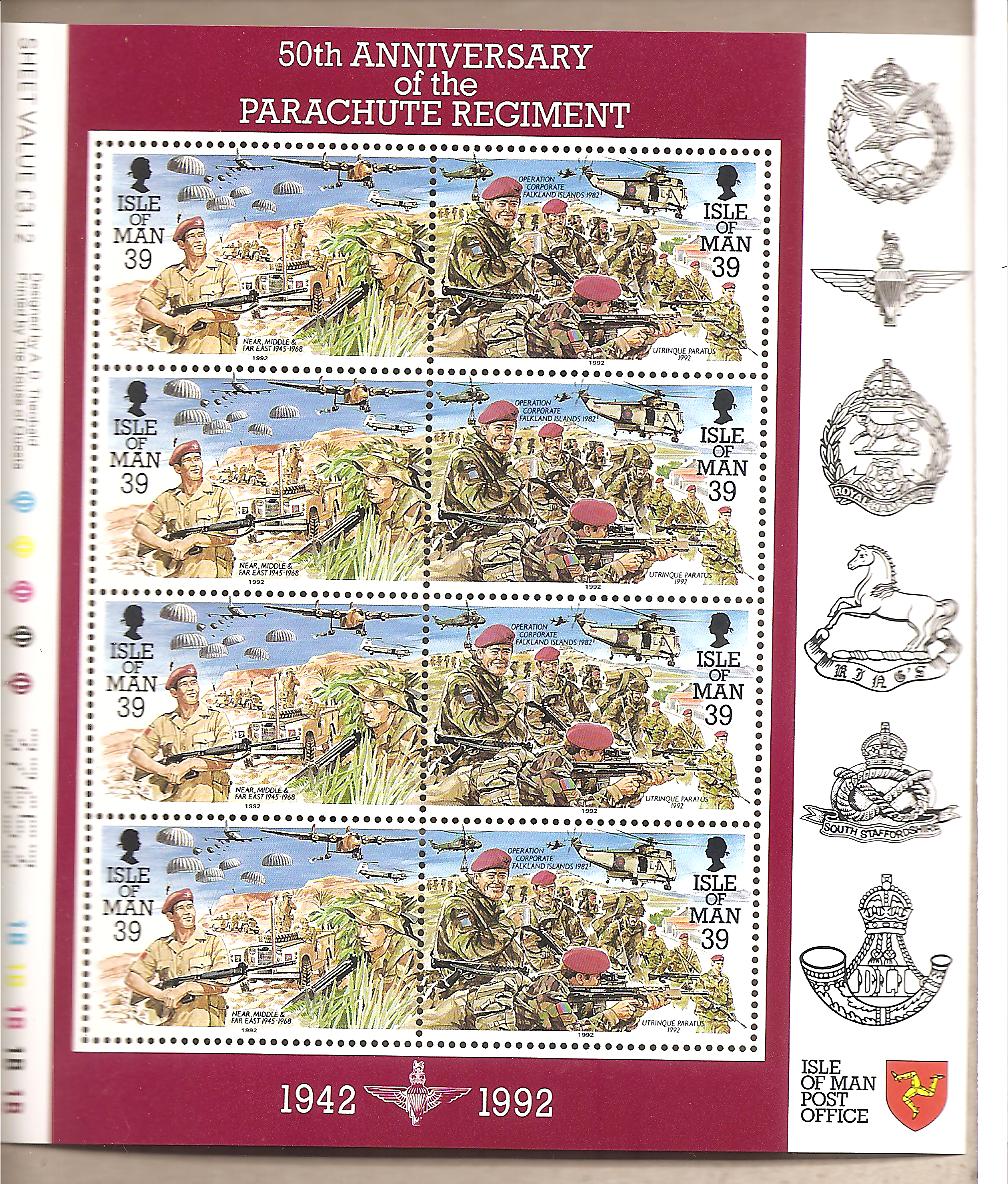 41547 - Man - 3 minifogli in serie completa: Cinquantenario del Reggimento dei Paracadutisti - 1992 - Non visibile per intero