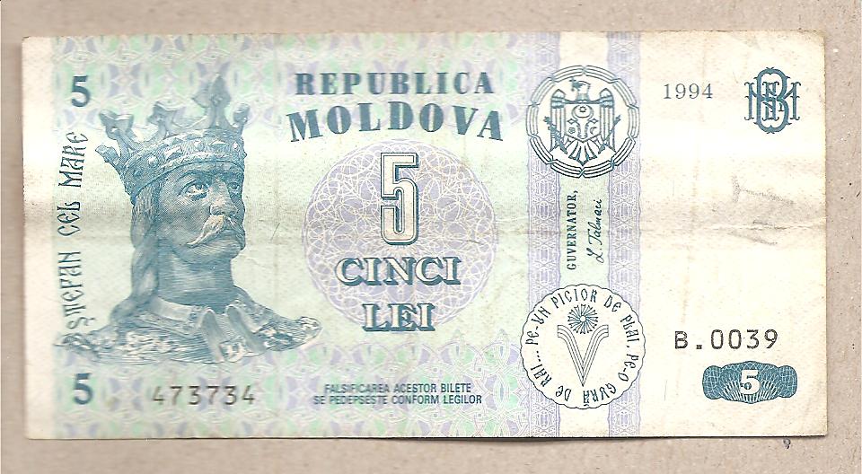 41687 - Moldavia - banconota circolata da 5 Lei - 1994